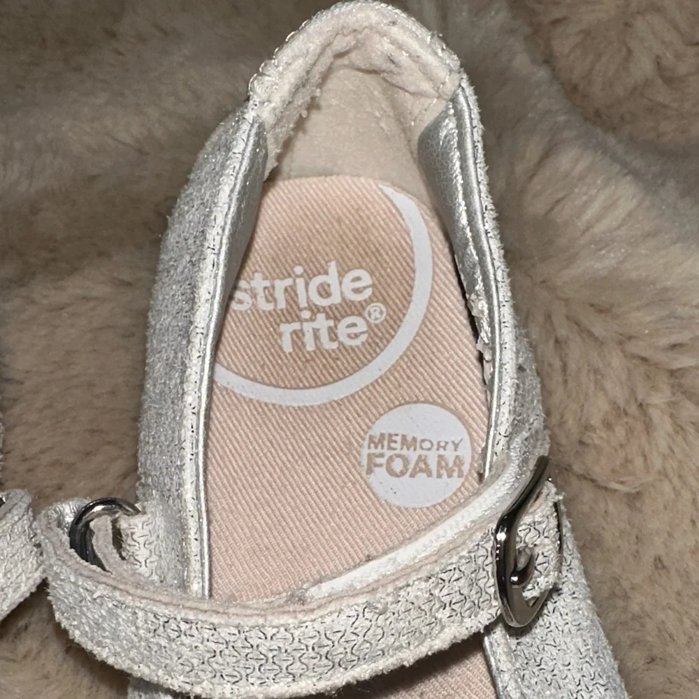 Stride Rite Memory Foam Glittery Silver Dress Shoes for Kids